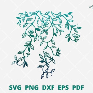 Floral hanging vine wall decor SVG with teal flowers and leaves