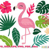 INSTANT Download. Flamingo. Tropical flowers and leaves svg cut file and clip art. Commercial license is included ! F_8.