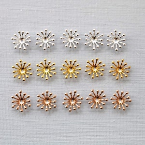Small flower center bead caps, assorted metallic gold and bronze tones, 14mm size