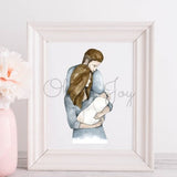 watercolor family sign, newborn baby Art, Breastfed baby, pumping room, lactation nurse, ob delivery decor, mother and baby, father and baby