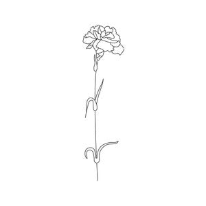 Carnation embroidery design line art with single flower and stem outline
