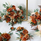 Rust and Sage Green Wedding Bridal n Bridesmaid Bouquet, Burnt Orange & Ivory White Pampas Bouquet, Fall Rustic Silk Flower Wedding Bouquet