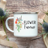 Flower farmer, flower farmer gift, gardener gift,  flower farmer mug, farmers market gift, enamel cup gift, wildflower mug,  flower bouquet