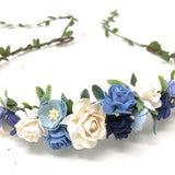 Blue flower crown, Halo flower crown, flower wreath, wedding flower crown, blue wedding flower crown, crown of flowers, rose flower headband