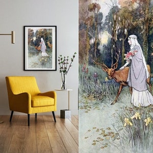 The Deer Maiden 19th Century Vintage Artwork - Digital Download - Instant Delivery - Printable Wall Art - Gift Idea