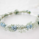 Blue flower crown wedding, dainty flower headband, delicate headpiece, bohemian hair crown, bridal accessories bridesmaid flower girl