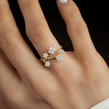 Diamond Floral Design Ring / 14k Gold Diamond Flower Ring / Flower stacking ring / Floral Statement Ring / Birthday Gift