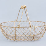 Champagne Gold Oblong Wire Basket | Shallow Gold Double Swing Handle Basket | Oval Wire Golden Basket | Gift Basket