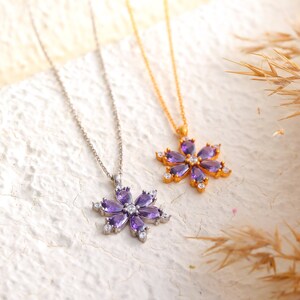 Amethyst Daisy Necklace, February Birthstone Necklace, Dainty Charm Necklace, Flower Necklace, Mother's Day Gift, Jewelry for Her