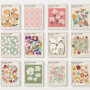 Set of 12 botanical flower prints, assorted floral patterns and frames