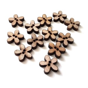 Tiny flower wooden buttons, natural unfinished wood, bulk set of 12