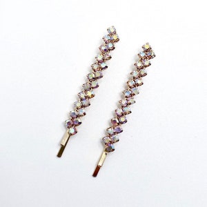 Gold crystal hair clips (set of 2), rhinestone line with bobby pins