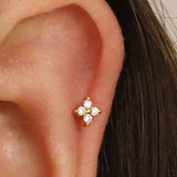 20G Gold Four Petal Flower Cartilage Earring ¥ tragus ¥ conch earring ¥ tragus ¥ helix ¥ cartilage piercing ¥ minimalist ¥ FLAT BACK