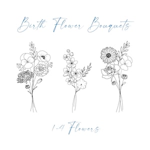 Fine-line floral bouquet tattoo design with multiple small flowers and stems