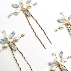 4 Crystal Opal Hair Pins | Pearl Bridal Hair Pins | Elegant Delicate Hair Clips | Wedding Guest Hair Accessories | Bridesmaid Hair Jewellery
