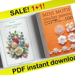 Set of 2 crochet flower mini motif pattern ebook PDFs with white blossoms