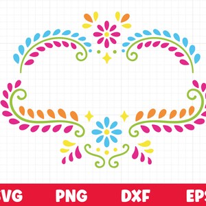 Symmetrical colorful Mexico flower floral ornament with curled vines and center star