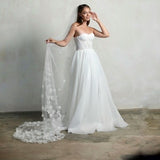 3D Floral Veil, Long Flowered Wedding veil, cathedral off-white bridal veil with 3D effect flowers, width long veil