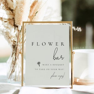 White flower bar sign template with gold border, “FLOWER bar” text