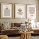 Set of 3 framed abstract geometric wall art prints in neutral cream beige tones