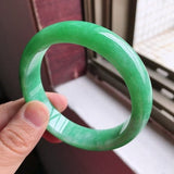 Free delivery - New natural AAA jadeite jade ice light green flower jade good luck round green jade bangle