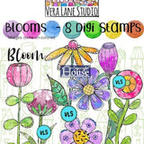 Blooms - 8 digi stamps/ whimsical flowers and buds