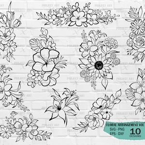 Flower svg bundle, floral arrangement svg, floral svg, wildflower svg, floral border svg, bouquet svg, flower border svg, flower png, plants