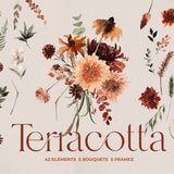 Terracotta Flower, Watercolor flower, Autumn flowers, Boho Flower PNG, Fall floral, Fall clipart, Fall Wedding, Watercolor Fall floral