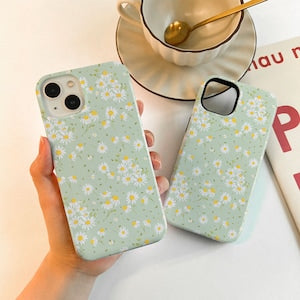 Light green floral phone case with small yellow flower pattern, slim protective cover