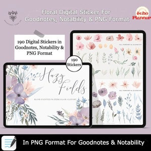 Floral digital sticker book with transparent flower and leaf PNG stickers for planners
