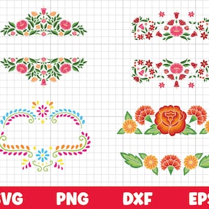 Floral SVG bundle with colorful Otomi-style flower and decorative motifs, multiple designs