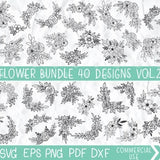 Hand drawn Flowers bundle svg, Floral frame svg, rose bouquet corner svg, Wedding decor, flowers Floral clipart, cricut file and silhouette