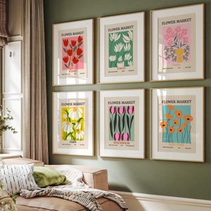 Flower market botanical poster set of 6 in framed gallery wall layout