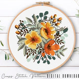 Modern Floral Cross Stitch Pattern, Cross Stitch Leaves, Flower Embroidery, Easy Counted Cross Stitch Sampler, Hoop Art, Digital Download