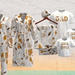 Floral boho maternity robe and swaddle set with long-sleeve tie robe and baby bodysuit