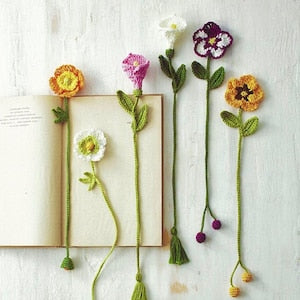 Flowers Bookmark 3 CROCHET PATTERN, easy crochet, flowers appliquŽs, flowers decor, floral motifs