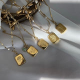 18K GOLD Vintage Birth Month Flower Necklace Birth Flower Square Zodiac Lotus Floral Pendant WATERPROOF Jewelry Birthday Gift for Her