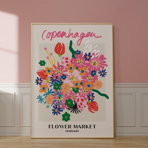 Floral flower market design poster with colorful bouquet and Copenhagen typography