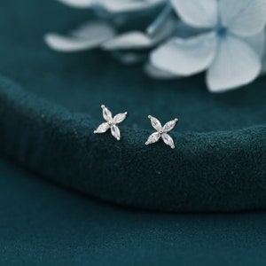 Small CZ butterfly stud earrings in sterling silver with marquise-cut sparkle