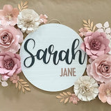 Pink Mauve Rose Gold Paper Flower Set, Nursery Paper Flower Wall Decor, Girl Nursery Flowers, Paper Flowers, Nursery Decor, Round Wood Name