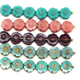 8mm Hibiscus flower Czech glass pink floral green turquoise daisy picasso beads