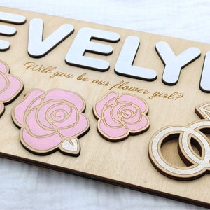 Personalized wooden jigsaw keepsake with pink rose and heart-shaped pieces