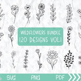 120 Wildflower Svg Bundle, Flower Bouquets svg, Botanical Bundle, Leaves Elements set Wedding Plant Foliage Collection Floral ornament svg