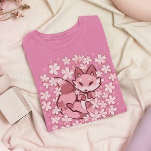 UK Delivery // Cherry Blossom Fox - Cute Pink Fox T-Shirt // Japanese Kitsune Fox shirt //  Japanese Art Shirt // Sakura blossoms T-Shirt