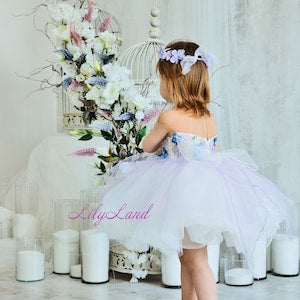 Lavender layered tulle tutu dress with off-shoulder bodice, toddler size