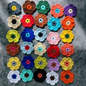 Set of 10 multicolor crochet flower appliques with textured petals and small centers