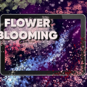 Flower blooming brush pack cover for Procreate, colorful floral particle design