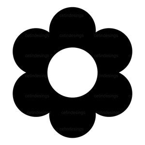 Black flower icon with five rounded petals and a white center