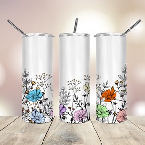 20 oz skinny tumbler with floral wrap design, tapered straight silhouette