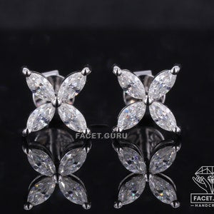 Marquise-cut moissanite flower stud earrings with screw-and-push-back backings